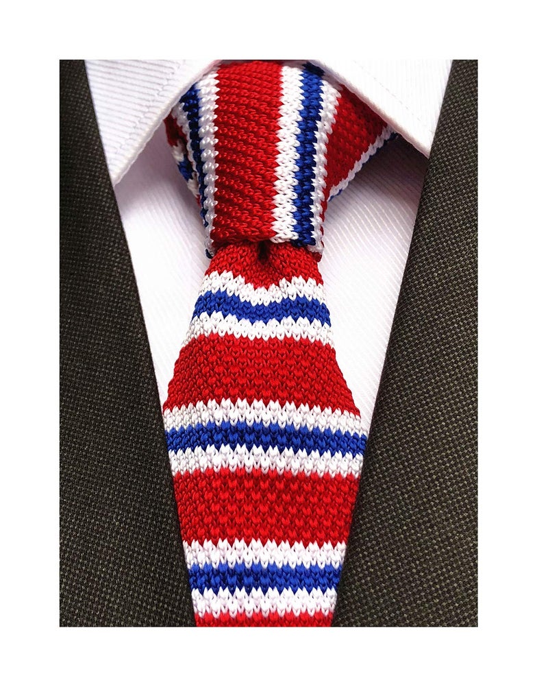 Secdtie Men's Kids Junior Red Blue White Knitting Ties Designer Patterned Business Novelty Best Necktie for Independence Day - Image 1